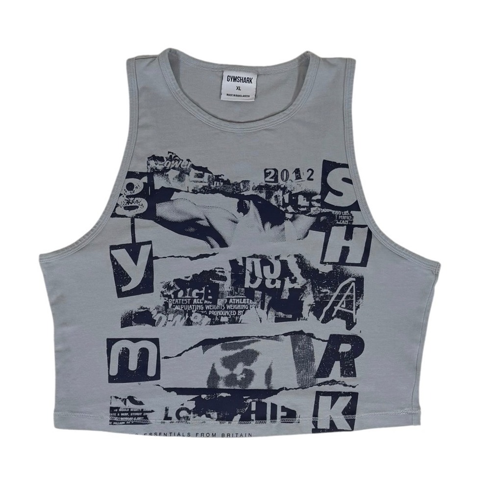Gymshark Women's Grey Graphic Print Cropped Tank Top Size XL Activewear